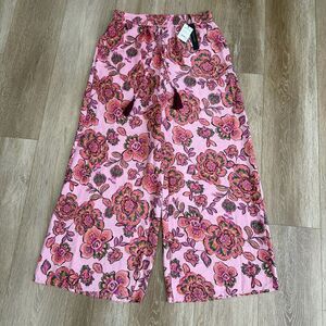 NWT Tahari Drawstring Waist Wide Leg Pants In Princess Floral Size Medium